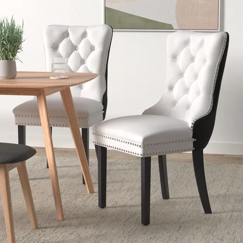 Miniatura 2 de Juego de 2 sillas de comedor, sillas tapizadas de comedor con tira de anillo de tirador y patas de madera maciza, sillas de cocina modernas Pu