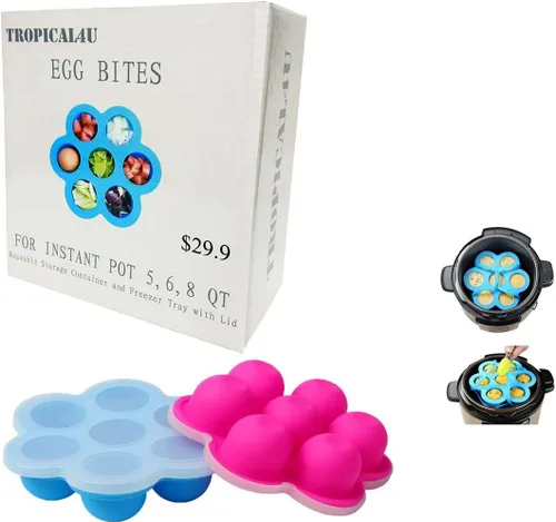 Mini moldes de silicona para bocados de huevo para olla instantánea, paquete de 2 unidades, sin BPA, bandeja para congelador con tapa, contenedor de
