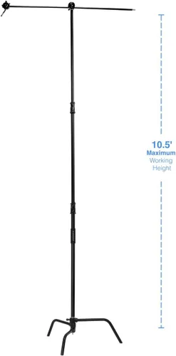 Miniatura 4 de Flashpoint Kit de soporte de luz C de 10.5 pies sobre base de tortuga con columna elevadora cargada por resorte de dos niveles, brazo de agarre