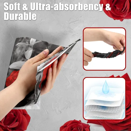 Miniatura 3 de Sinmoe Paquete de 100 servilletas de papel desechables con diseño floral de rosas rojas, toallas de mano de 2 capas decorativas para cena