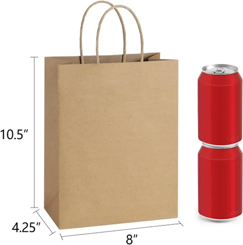 Miniatura 2 de BagDream 25 bolsas de regalo marrones de 8 x 4.25 x 10.5 pulgadas, papel kraft para regalos, compras al por menor de mercancías de comestibles