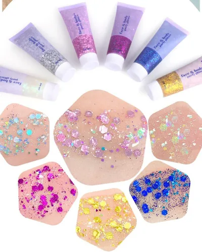 Miniatura 5 de Brillantina para la cara azul, traje de neón brillante, para fiesta, lentejuelas holográficas, maquillaje en gel con purpurina corporal (01# azul)