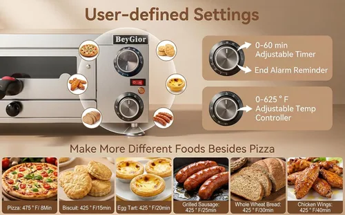 Miniatura 8 de Horno eléctrico para pizza en interiores, máquina de pizza de encimera de 12 pulgadas con ventana de visión, horno de pizza comercial de acero