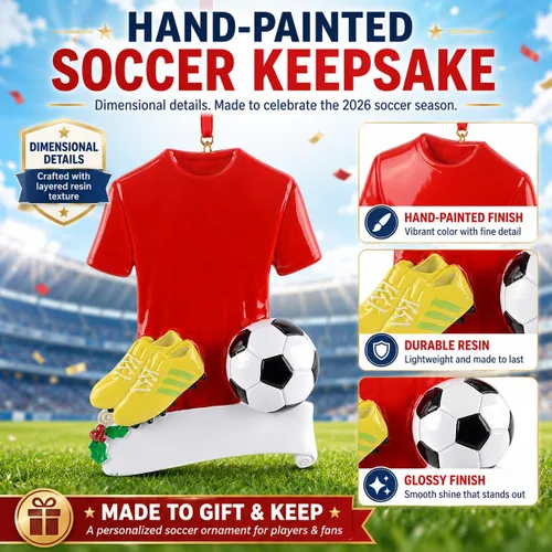 Miniatura 5 de Adornos de Navidad de fútbol personalizados – Adorno de fútbol 2025 – Adornos para fanáticos de los deportes – Regalos de atletismo rojo – Adorno