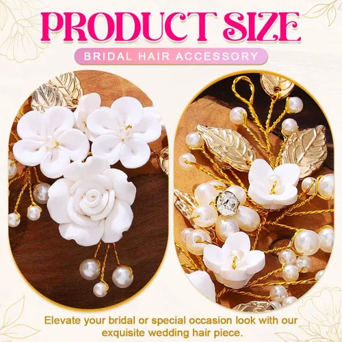 Miniatura 5 de Unicra Flor novia pelo vid perla pieza de pelo nupcial hoja accesorios para el pelo diadema de diamantes de imitación para mujeres y niñas (dorado)