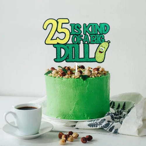Miniatura 3 de 25 is Kind of a Big Dill Happy Birthday Cake Topper – Divertidas decoraciones de pepinillo verde con purpurina para cumpleaños 25 para mujeres