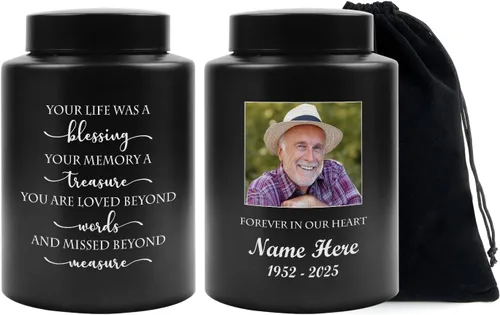 Miniatura 8 de Urna personalizada para cenizas humanas, contenedor de cenizas de cremación con foto personalizada con retrato, urna conmemorativa funeraria