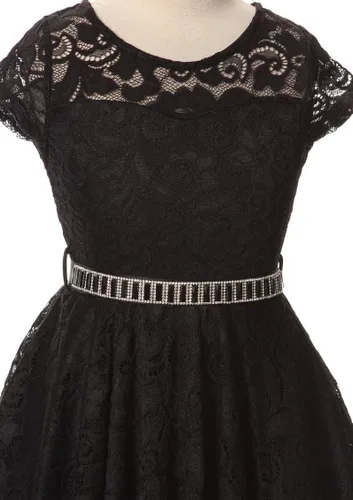Miniatura 3 de Little Girl - Vestido de niña con manga de encaje y cinturón de piedras