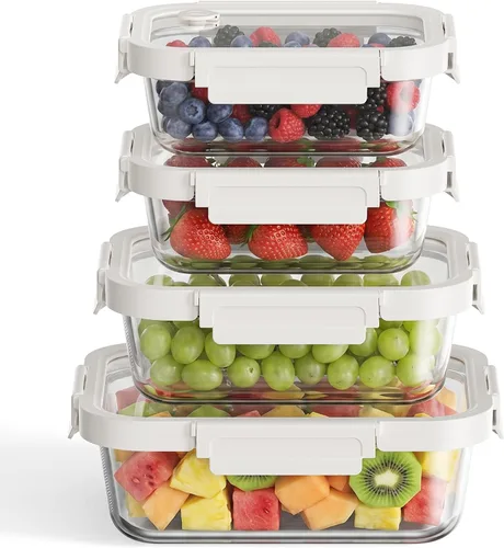 Miniatura 13 de GENICOOK Contenedores de almacenamiento de vidrio para refrigerador, paquete de 2 – Recipientes herméticos para frutas y verduras con coladores