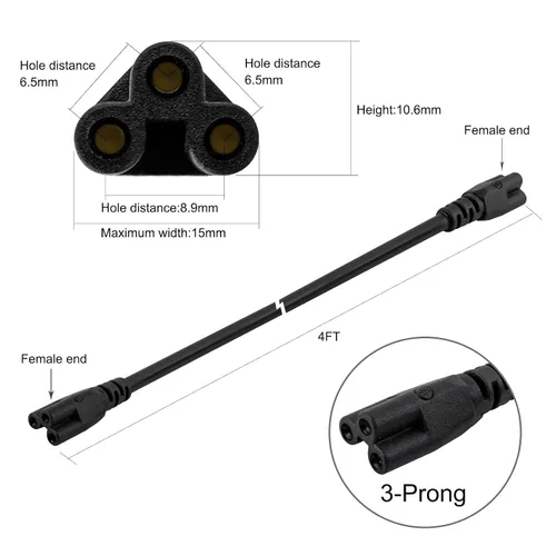 Miniatura 3 de Cables de extensión T5 T8 negros de 4 pies, cable de alimentación de luz de crecimiento, cables de conexión de lámpara de 48 pulgadas, conectores