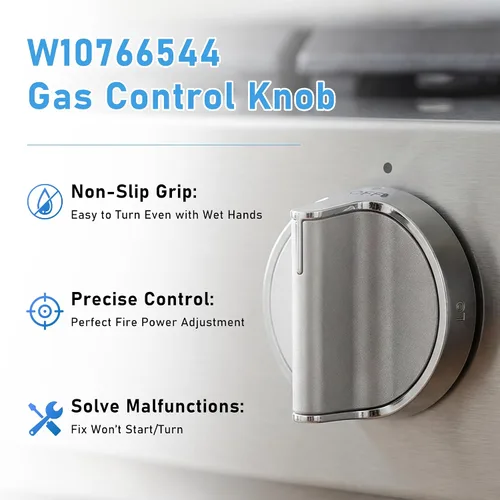 Miniatura 6 de Pomos de repuesto para estufa de gas W10766544 (paquete de 5) para estufa de hidromasaje/horno WFG540H0ES0 WFG540H0ES0 WFG714HLAS0 WFG540H0AH2