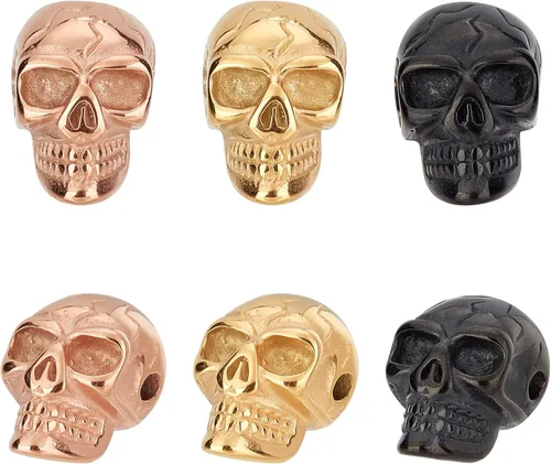 Miniatura 8 de UNICRAFTALE 8 cuentas espaciadoras de acero inoxidable con cabeza de calavera de 8 estilos, cuentas sueltas de plata antigua, cuentas de metal