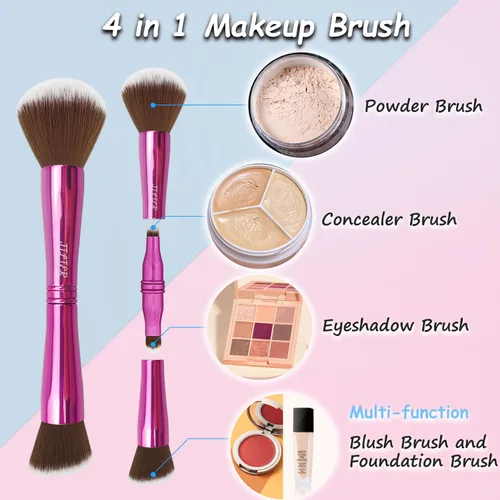 Miniatura 2 de Jilier Juego de brochas de maquillaje 4 en 1 con soporte para brochas de maquillaje de viaje, brochas de maquillaje de viaje con estuche, brochas