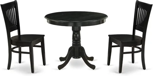 Miniatura 10 de East West Furniture ANVA3-BLK-C - Juego de mesa de comedor moderno de 3 piezas que contiene una mesa de cocina redonda con pedestal y 2 sillas