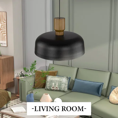 Miniatura 4 de Darkaway Lámpara colgante industrial grande de 18.1 pulgadas con pantalla de metal martillado, iluminación colgante negra sobredimensionada