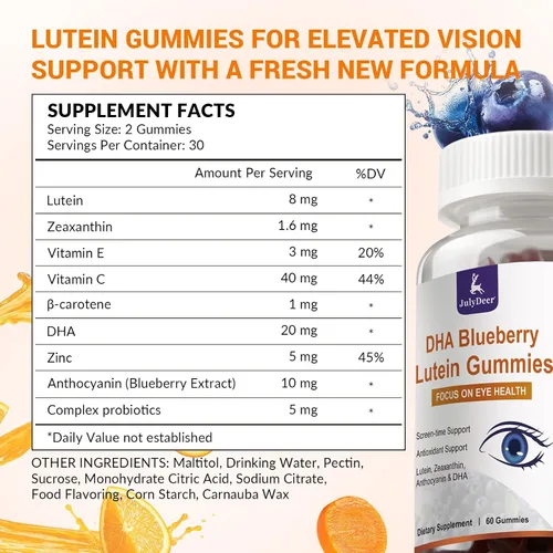 Miniatura 2 de JulyDeer 2 paquetes de gomitas de luteína y zeaxantina que apoyan la salud ocular, 9 en 1 con 8 mg de luteína y 1.6 mg de zeaxantina, soporte