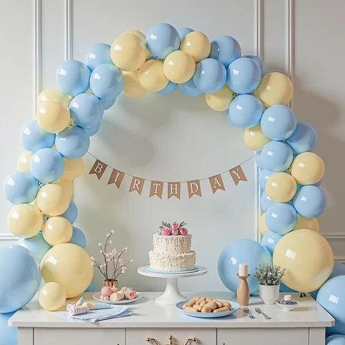 Miniatura 4 de Kit de arco de guirnalda de globos pastel con 100 globos azules y amarillos, kit de ramo de globos de bricolaje para baby shower, boda, despedida