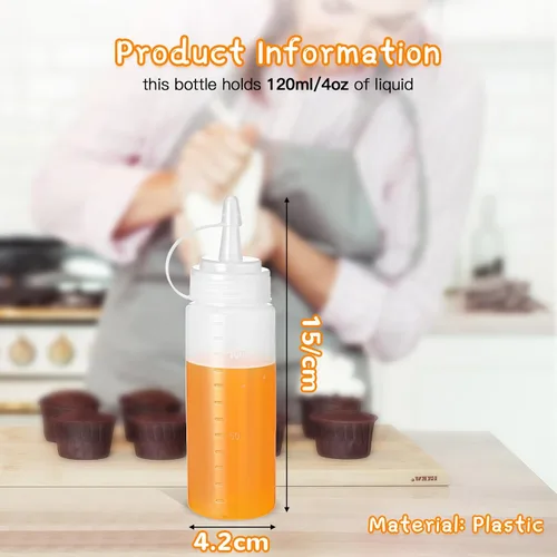 Miniatura 2 de 60 botellas de plástico de 4 onzas para apretar condimentos, botellas pequeñas para cocinar con tapas giratorias, botellas transparentes de salsa