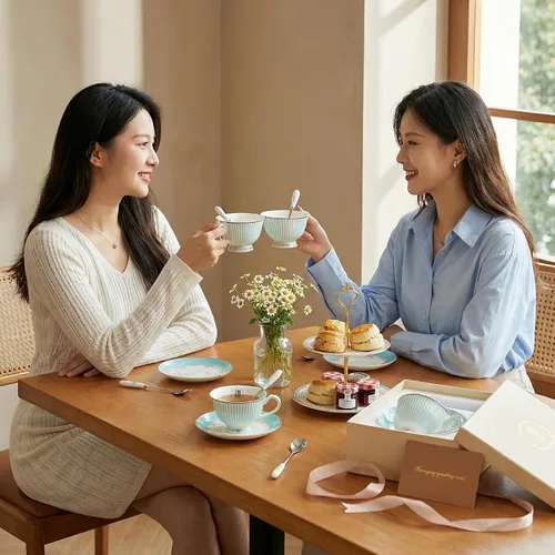 Miniatura 3 de Juego de taza de té y taza de café vintage Royal Bone China con platillo y cuchara, elegante taza de té de cerámica a rayas para té de la tarde