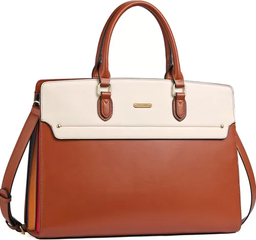 Miniatura 14 de Telena Bolsa de mano para laptop para mujer, bolsa de hombro de 15.6 pulgadas, maletín de cuero para mujer, bolsas de mano de gran capacidad 15.6