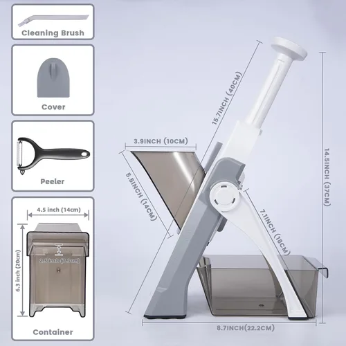 Miniatura 4 de SupMaKin rebanador de mandolina seguro para cocina, cortador de verduras y papas en forma de chips, grosor ajustable manual, artefacto de corte