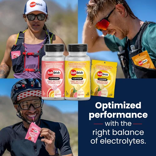 Miniatura 8 de SaltStick Electrolyte FastChews con cafeína – 60 comprimidos masticables Tropical Twist – Tabletas de sal para correr e hidratar, masticables