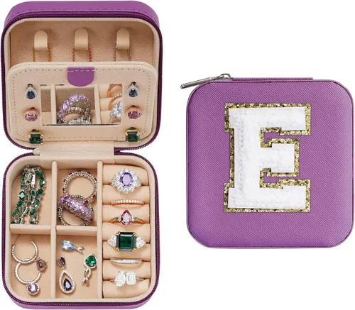 Joyero pequeño para niñas, joyero con inicial de viaje para niñas Caja organizadora de joyas pequeña Joyero de viaje organizador de joyero Mini