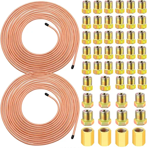 smseace 2 Juegos Kit de Tubería de Línea de Freno de 25Ft. 3/16"+1/4" con Accesorios de Línea de Freno (Incluye 32 piezas de Accesorios y 4 piezas