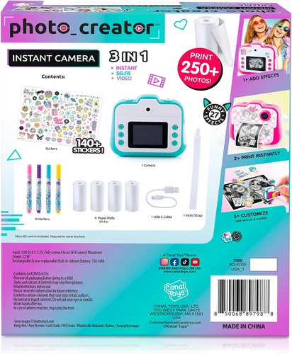 Miniatura 3 de Photo Creator - Cámara instantánea 3 en 1 para niños, color rosa; cámara, impresora instantánea y cabina de fotos con divertidos marcos y filtros