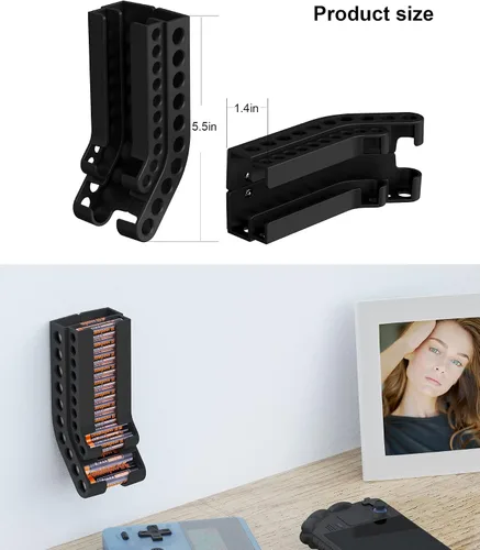 Miniatura 3 de Organizador de almacenamiento de baterías AA y AAA, contenedor de batería de montaje en pared, apto para 10 pilas AAA y 10 pilas AA