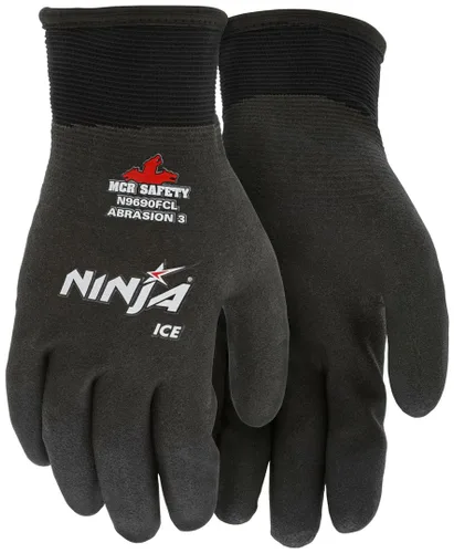 MCR Safety N9690FCS guantes de trabajo Ninja Ice aislantes, carcasa de nailon negro de calibre 15 con interior de rizo acrílico, completamente