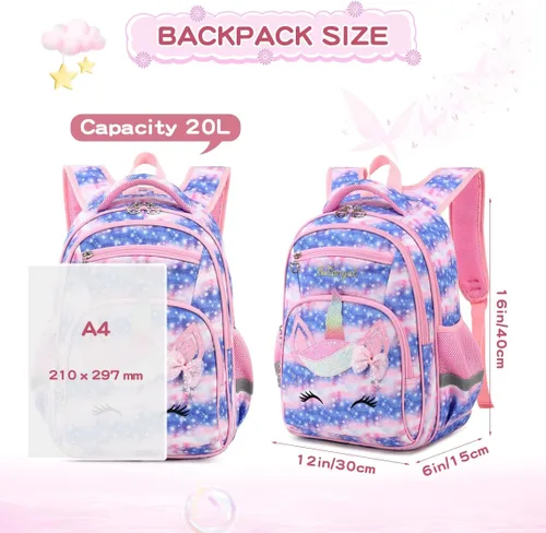 Miniatura 5 de Cusangel Mochila para niños Par (dinosaurio mecánico), 1 Unicornio Cielo, dibujos animados