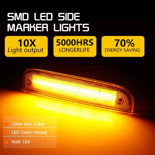 Miniatura 3 de Kit de lentes transparentes LED ámbar compatible con Jeep Cherokee 1997 1998 1999 2000 2001 Luz marcador de estacionamiento lateral de parachoques