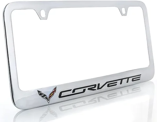 Miniatura 3 de Chevrolet Corvette C7 Logo & Wordmark, marco de placa negro de 2 agujeros