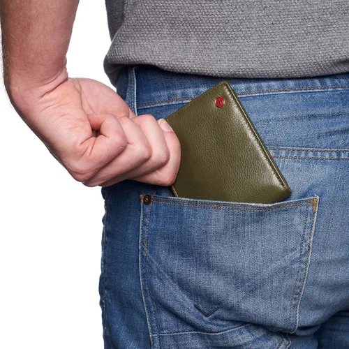Miniatura 3 de Alpine Swiss RFID - Cartera de piel con 2 compartimentos para documentos de identidad, con ventana dividida, sección para billetes, en caja
