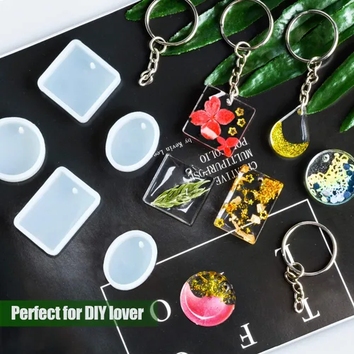 Miniatura 5 de Moldes de resina de silicona, 20 moldes de silicona para moldes de resina para fundición de joyas con anillos de llavero para manualidades de joyería