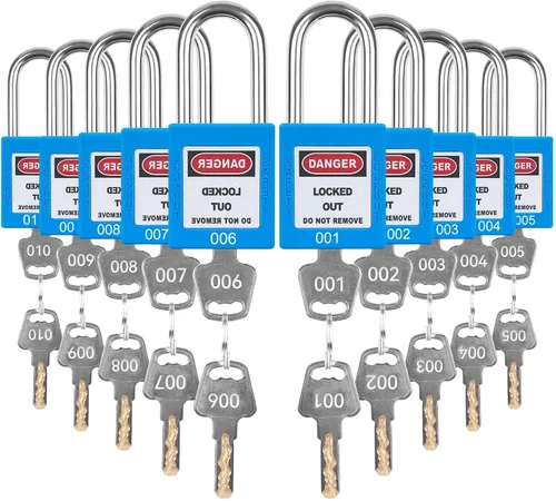 Miniatura 10 de Juego de 5 cerraduras de bloqueo con llave negra, 2 llaves por cerradura, candados de seguridad compatibles con OSHA para kit de etiqueta de bloqueo