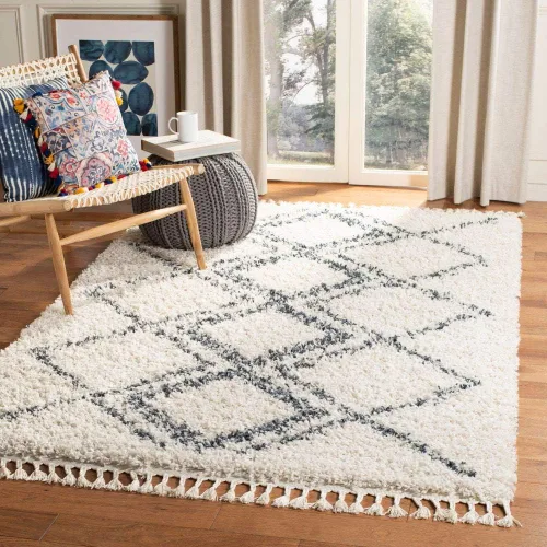 Miniatura 28 de SAFAVIEH Pro Luxe Shag Collection - Alfombra de pasillo, 2 pies 6 pulgadas x 6 pies, color crema y azul, diseño de borlas bohemias, no desprende