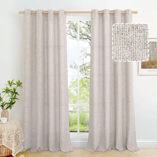 Miniatura 52 de BGment Cortinas de Lino Beige de 63 Pulgadas de Largo 2 Paneles - Tratamientos para Ventanas con Textura de Arpillera Filtrantes de Luz Cortinas