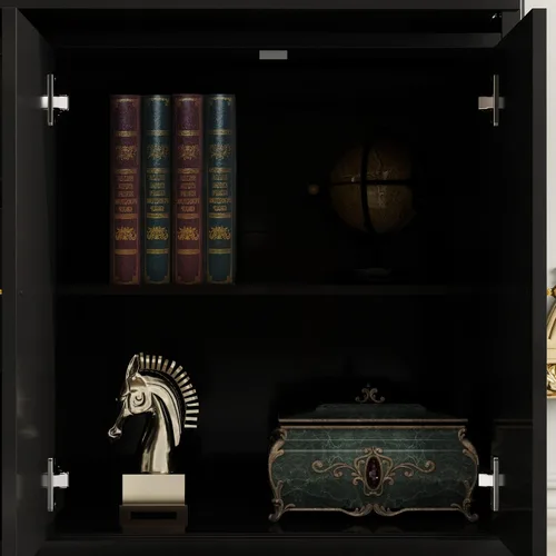 Miniatura 8 de AIEGLE Aparador de cocina negro con 4 puertas y 5 cajones, armario de almacenamiento grande de 59.1 pulgadas de ancho, consola de mesa, armario