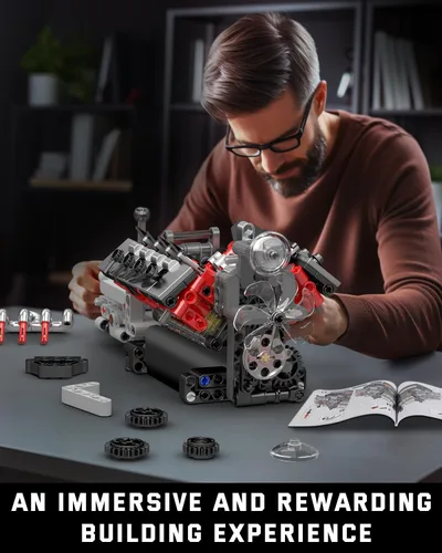 Miniatura 7 de Mould King 10225 Kit de modelo de motor V8 que funciona - Construye tu propio modelo V8 STEM con transmisión, kit de motor de 8 cilindros para auto