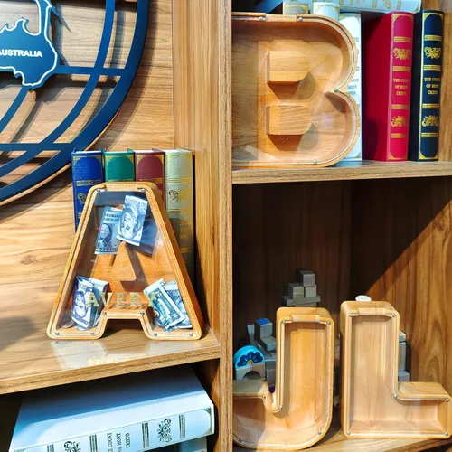 Miniatura 5 de Ladenk Alcancía de madera grande personalizada de 9 pulgadas para niños, niños, niños/niñas/adultos, bancos creativos para niños para billetes