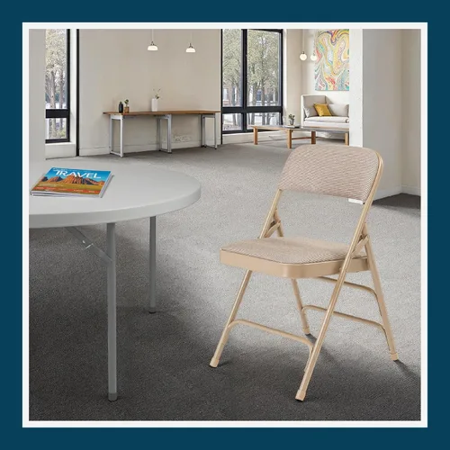 Miniatura 12 de OEF Furnishings Serie OEF2300 - Sillas plegables de doble bisagra con triple apoyo, tapizado de tela de alta calidad y servicio pesado