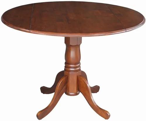Miniatura 15 de IC International Concepts, mesa de comedor redonda de 42" con pedestal y dos alas plegables, madera maciza, Parawood resistente, color blanco