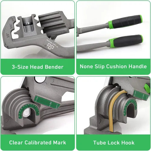 Miniatura 2 de Dobladora de tubos de 1/4 ", 5/16", 3/8" (6/8/0.394 in) O.D. Dobladora de tubos 3 en 1 Dobladora de tubos de aluminio y cobre HVAC de 180 °