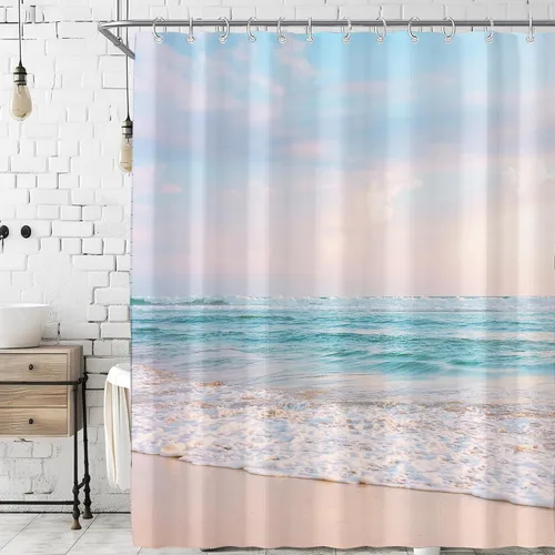 Miniatura 15 de Cortina de Ducha Pequeña de Cabina para RV de Medio Tamaño Océano Playa Costera Seaside para Baño 36A*72A Pulgadas Náutica Verano Playera Decoración