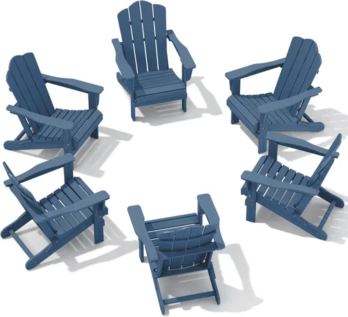 Miniatura 25 de KINGYES Silla plegable Adirondack, sillas de patio HDPE para todo clima, silla de césped con textura de madera para junto a la piscina, patio Aruba