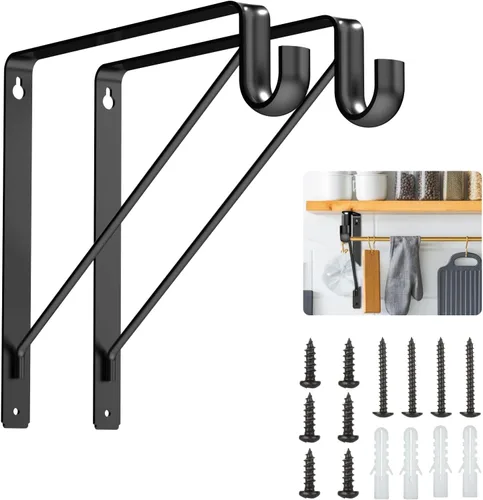Pisman Soporte de barra de armario resistente, soporte de estante con soporte para barra, soporte de barra de armario negro y estante de armario y