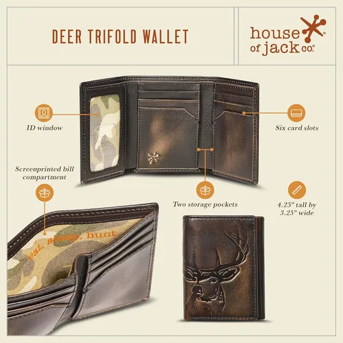 Miniatura 3 de House of Jack Co. Billetera triple Trifold de cuero para hombre Piel de vaca de grano completo con acabado pulido a mano Cartera