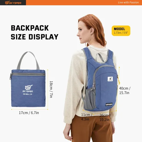 Miniatura 5 de SKYSPER Mochila Pequeña de Día 10L Mochila de Senderismo Plegable Ligera Mochila de Viaje de Día para Mujeres y Hombres Azul real